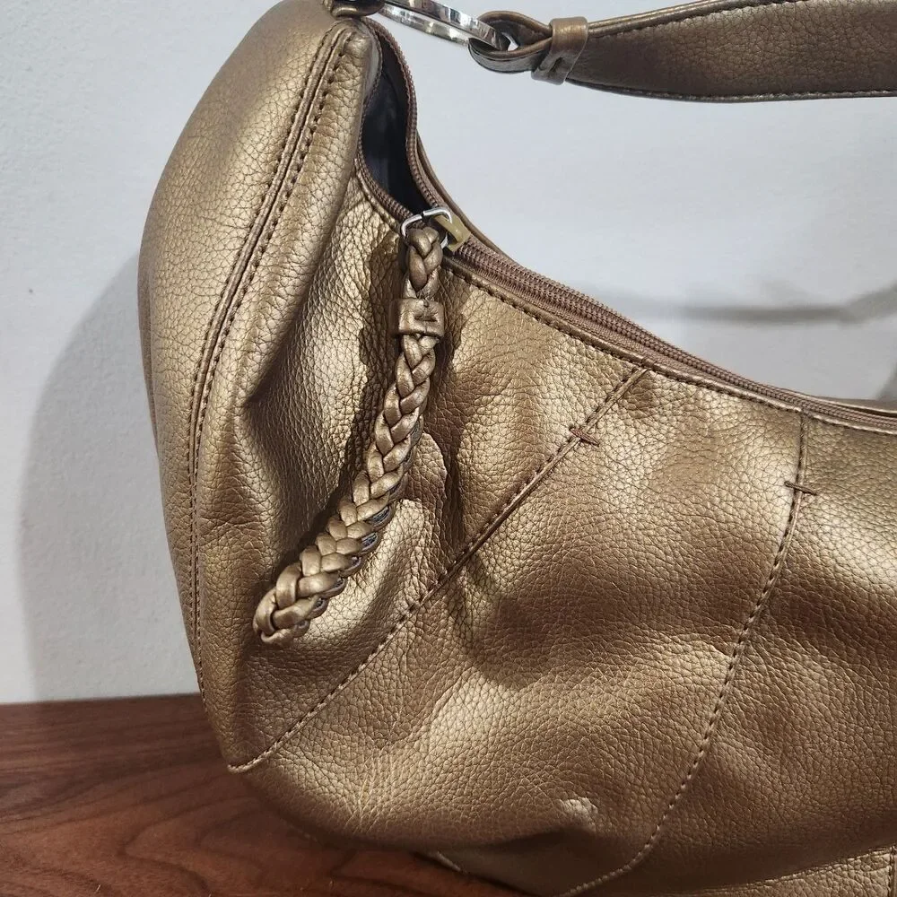 Tommy Hilfiger Y2K Pebbled Leather Hobo Bag Purse Retro Metallic Gold